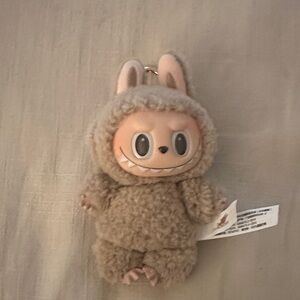 Fuzzy Tan Bunny Suit Keychain for Pets